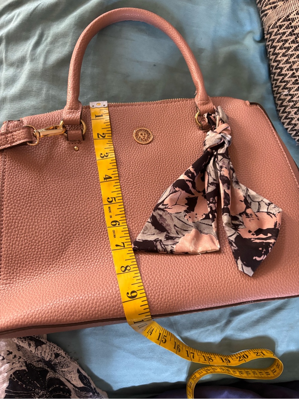 Anne Klein Blush Pebble Leather Shoulder Satchel with Scarf Accent - Picture 7 of 10